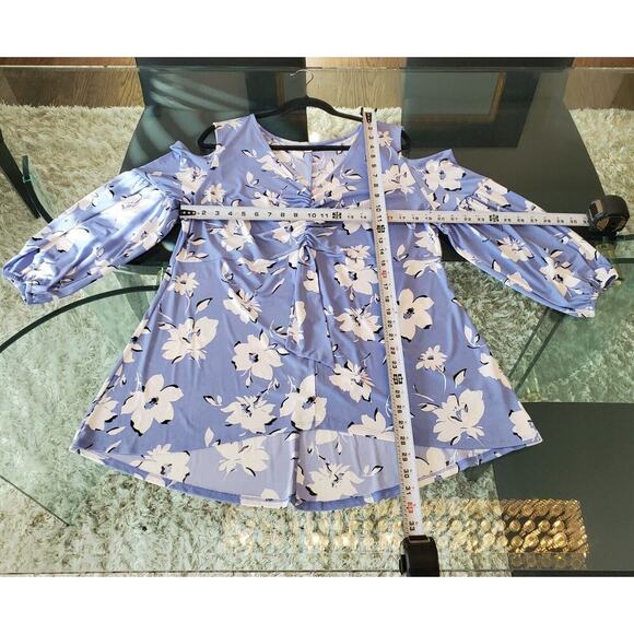 Cato Womens Blue Floral Polyester Ruched Cold Shoulder V Neck Top Blouse Size XL - Picture 12 of 12